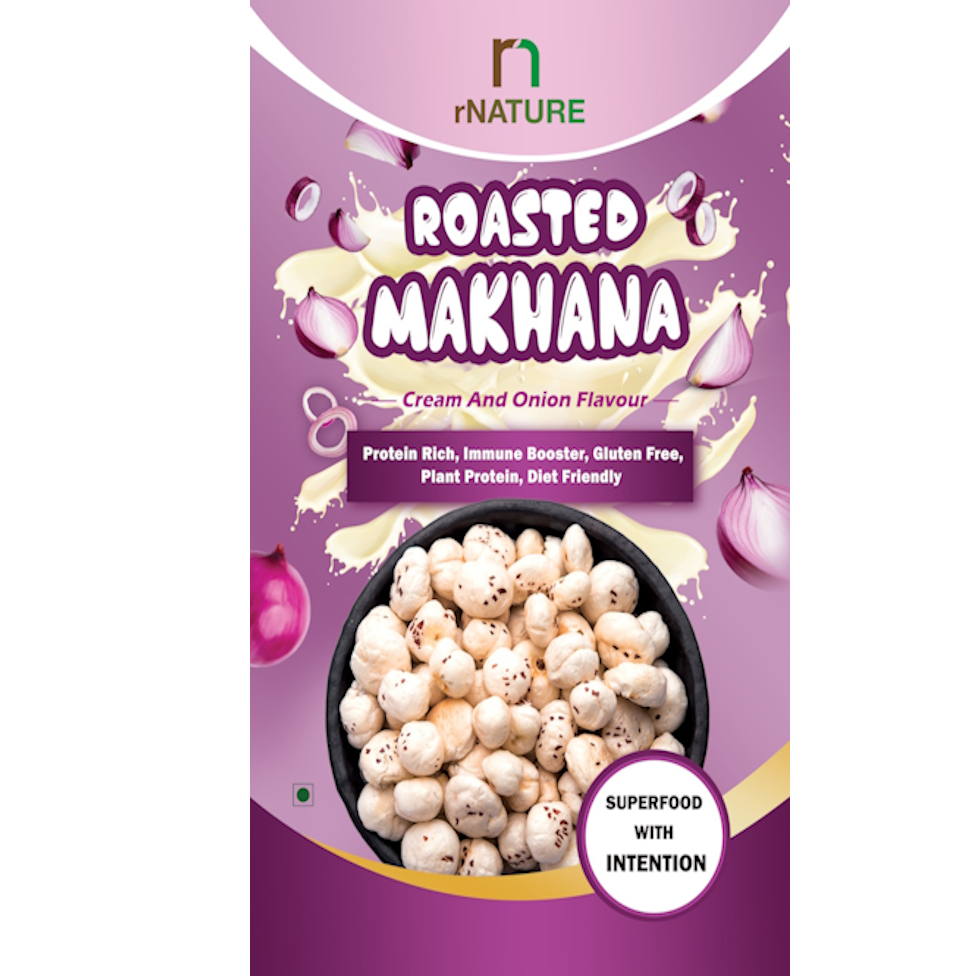 Cream and Onion roasted makhana – creamy tangy foxnuts by Reddonatura